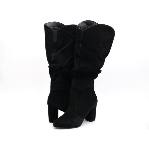 Laurie Felt Boots Womens 11 Black Suede Knee High Slouch Block Heel Pull On - Picture 1 of 11